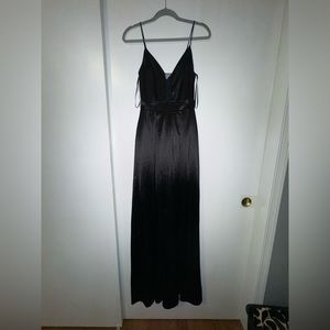 Deep black satin v-neck dress with pockets!! From WINDSOR